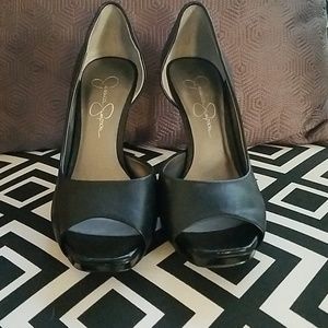 Jessica Simpson black leather heels